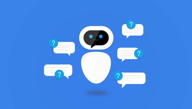an image of a chat bot against a blue background